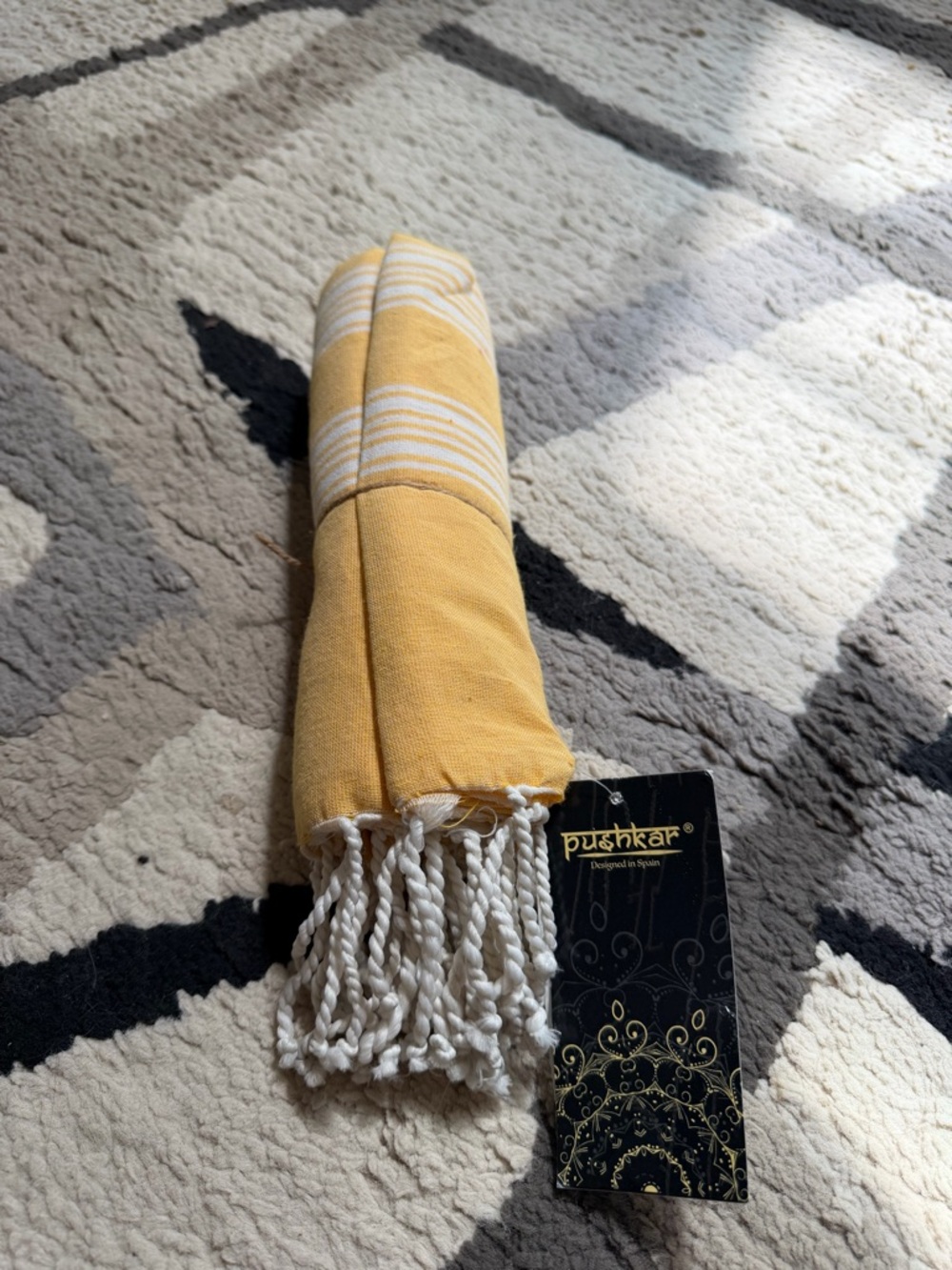 Yellow Stripe Cotton Beach Throw with Fringe